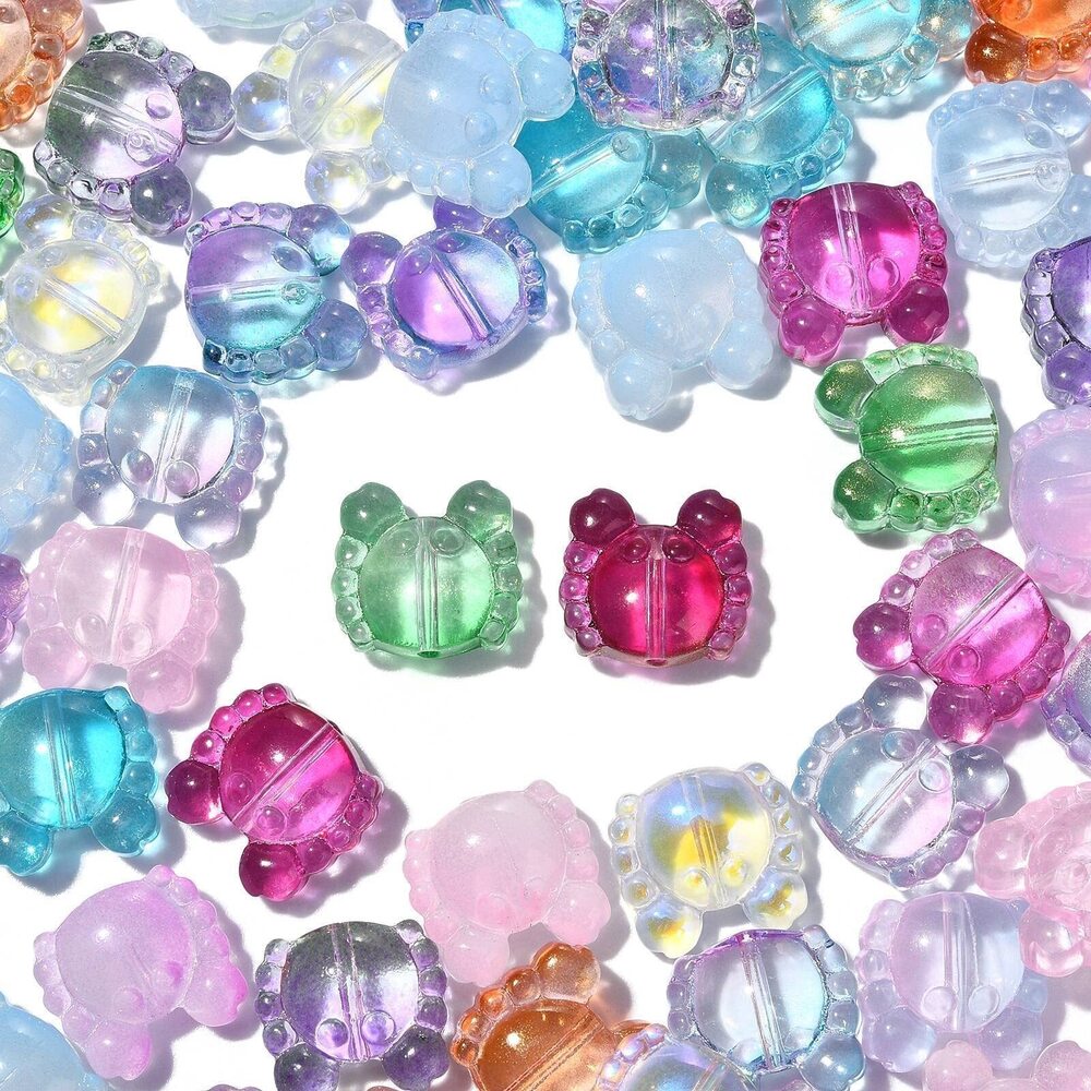 4711 100Pcs Random Color Transparent Glass Crab Beads Crystal Glass Animal